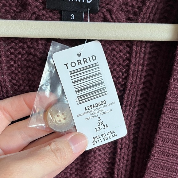 NWT Torrid Burgundy Purple Cable Knit Longline Boyfriend V-Neck Cardigan Sz 3 - Picture 6 of 14